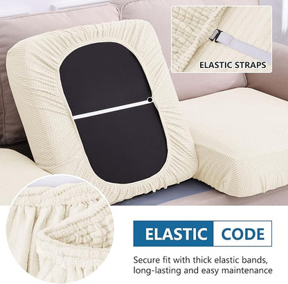 hyha Waterproof Couch Cushion Covers for Pets, Non Slip Sofa Seat Cover for Dogs Washable, Soft Thick Stretch Jacquard Fabric, Sofa Slipcovers with Elastic Bottom (1 Piece for Backrest L, Light Beige)
