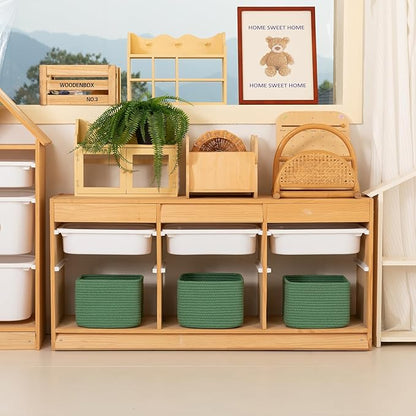 OIAHOMY 9”x9”x7” Storage Cubes, Cotton Rope Woven Baskets for Organizing, Cube Storage Bin, Small Gift Basket for Shelf, 3-Pack, Green