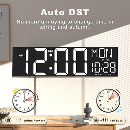 JALL 30" Large Digital Wall Mount Clock with Remote Control, Alarm, Huge Giant Big LED, Countdown, Auto DST, Temperature for Living Room Classroom Desk, Xmas, Birthday Gift, White