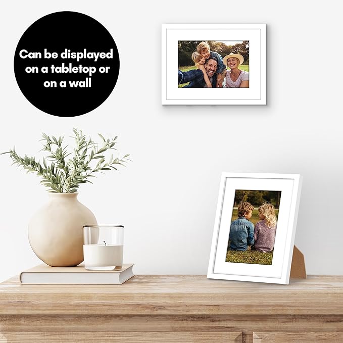 Americanflat 6x8 Picture Frame with Shatter-Resistant Glass - Use as 4x6 Frame with Mat or Display 6x8 Photo Without Mat - Streamline Collection - Picture Frames for Tabletop and Wall - White