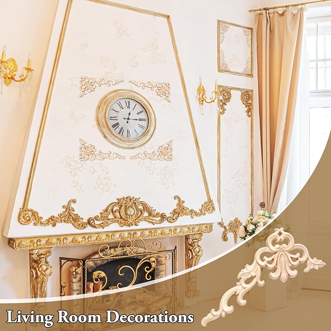 20 Pcs Wood Applique Corner Onlay Decorative Wood Applique DIY Wooden Carved Corner Unpainted Wooden Carved Decals Carving Decal for Furniture Wall Cupboard Bed Cabinet(Cute Style)