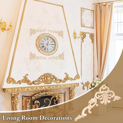 20 Pcs Wood Applique Corner Onlay Decorative Wood Applique DIY Wooden Carved Corner Unpainted Wooden Carved Decals Carving Decal for Furniture Wall Cupboard Bed Cabinet(Cute Style)