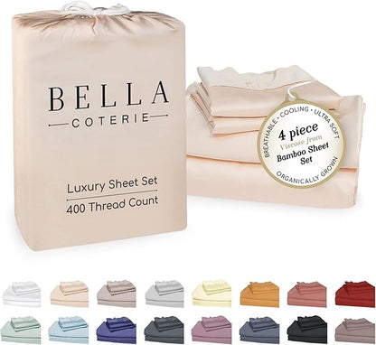 Bella Coterie Luxury Bamboo Viscose 34” Split Top King Size Sheet Set | 1 Fitted Sheet for Sleep Number & Adjustable Beds | 100% Organically Grown | Cooling & Soft | 18” Deep Pocket [Champagne]