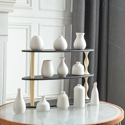 JOJUNO White Bud Vases, Small Ceramic Vase Set of 11, Mini Pottery Vases for Flowers, Decorative Pieces for Home Modern Decor, Boho Decor, Chic Accents for Living Room Dining Table Shelves