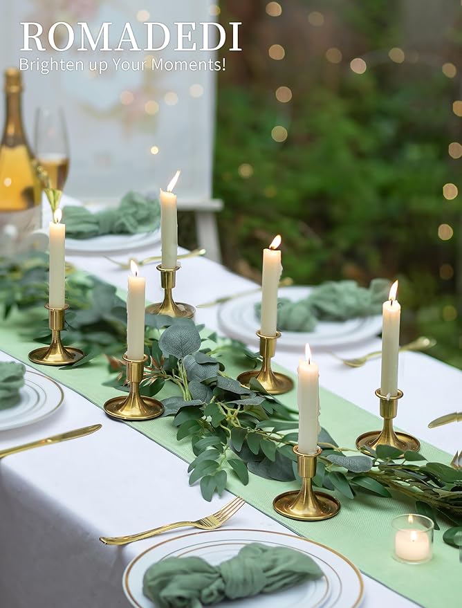 Romadedi Gold Candlestick Candle Holders - Brass Taper Holders Candle Stick for Wedding Table Centerpiece Festive Christmas Mantel Decoration Home Decor, Set of 2