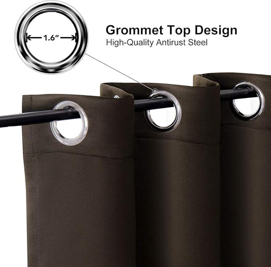 ChrisDowa Grommet Blackout Curtains for Bedroom and Living Room - 2 Panels Set Thermal Insulated Room Darkening Curtains (Brown, 38W x 54L)