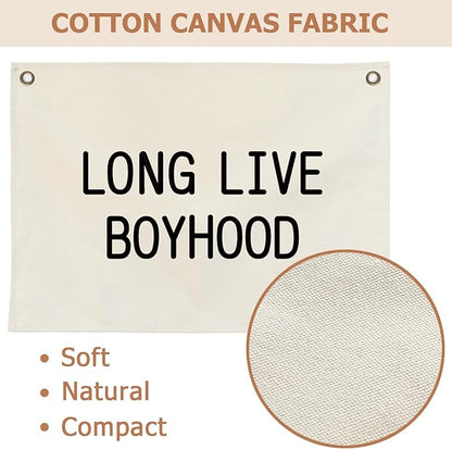 Canvas Banner Hanging Flag Banner for Nursery and Playroom Wall Décor for Kids Trendy Room Décor for Boys and Girls (Long live boyhood)