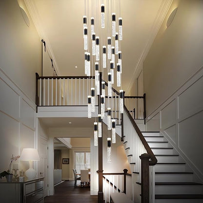 30-Lights Large Chandelier for High Ceiling Long Crystal Modern Foyer Chandelier for Hallway Dimmable Led Pendant Light for Entryway