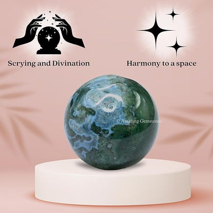 Amazing Gemstone Moss Agate Crystal Ball - 1" Inches Crystal Sphere Meditation Balls for Witchcraft and Decorative Balls - Crystals and Healing Stones Beginners Gift (Pack of 1)