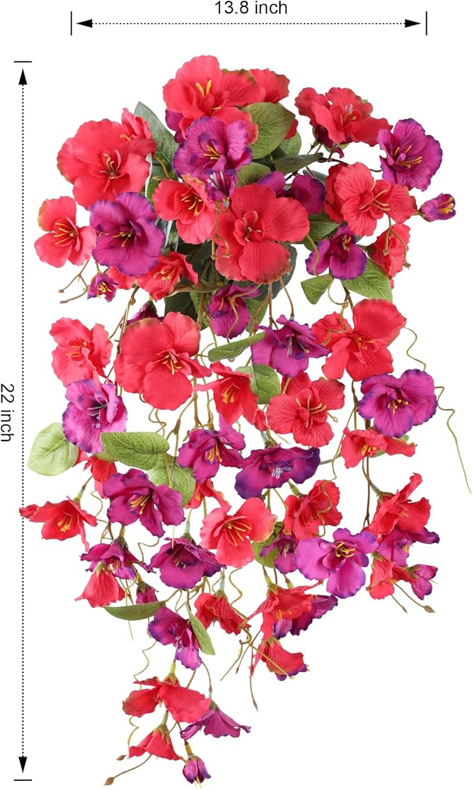 Fake Hibiscus Artificial Hanging Flowers Plants for Outdoors Spring Decoration, 2pcs Silk Hibiscus Vines Realistic UV Resistant Faux Flowers for Outside Planter Porch Patio Yard Wedding Party, Mix