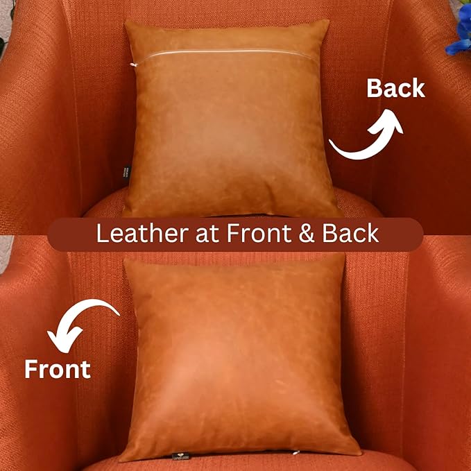 LL LEATHER LOVERS Genuine Lambskin Leather Pillow Cover, 14x14 Inch Case for Lumbar Throw Couch Pillows, Thick & Soft Cushion Covers for Sofa Bed Home Décor (Caramel Brown Pack of 1)