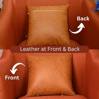 LL LEATHER LOVERS Genuine Lambskin Leather Pillow Cover, 16x16 Inch Case for Lumbar Throw Couch Pillows, Thick & Soft Cushion Covers for Sofa Bed Home Décor (Caramel Brown Pack of 2)