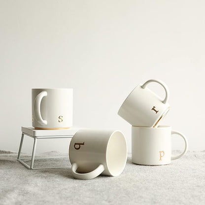 COLLECTIVE HOME - Monogram Ceramic Mugs, 15 oz Golden Initial Coffee Cups, Elegant Alphabet Tea Mugs, Elegant Personalized Mug with Gift Box, Luxurious Cups for Office and Home (s)
