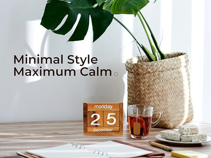 BSIRI Wooden Perpetual Calendar Desk Blocks Cute for Date Cubes Display Decor Gifts for Dad Mom Office Block Monthly Small Planner Family Birthday Wood Block Calendar for Desk
