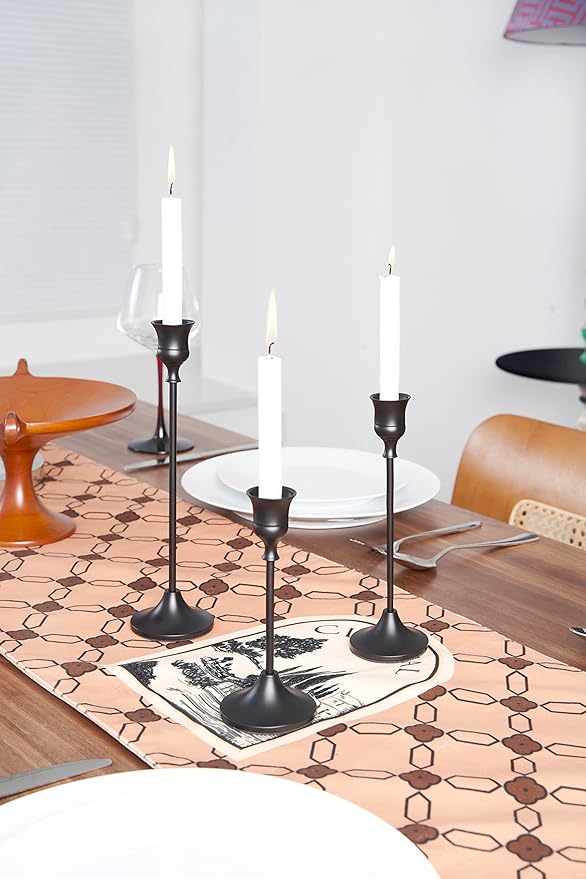 Black Candlestick Holders Taper Candle Holders, Set of 3 Vintage Candle Sticks Holder Decor Used as Fireplace Mantel or Table Centerpieces for Wedding, Dinning, Party