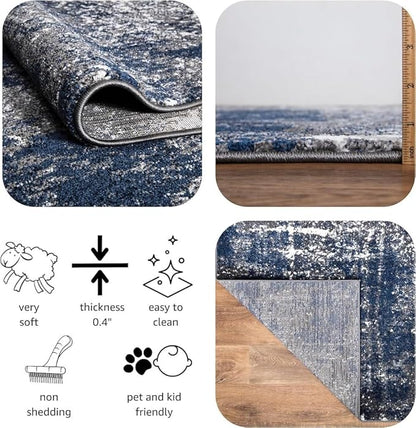 Keen Home Design Area Runner Rugs - 2x8 Non-Shedding, Abstract Runner for Kitchen, Living Room, Bedroom, Dining Room, Entryway - Size: 2'8" x 7'7", Navy/Grey/White