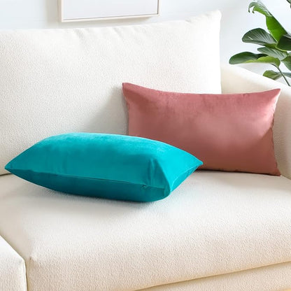 Artscope Luxury Velvet Pillow Covers Super Soft Decorative Square Throw Pillow Covers Case Cushion Covers for Sofa Couch Bedroom Car Decor 12x20 Inch Turquoise
