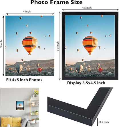 4x5 Picture Frame Set of 2 for Wall Hanging or Tabletop, Wall Mounting Horizontally or Vertically, 4 x 5 Wall Gallery Poster Photo Frames for 4 by 5 Photo, 2 Pack, Black