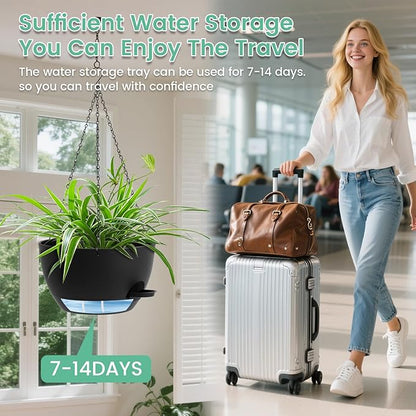 Set of 3-10 Inch Self Watering Hanging Planters for Indoor & Outdoor，Hanging Plant Pots with Drainage & Removable Tray, Modern Hanging Pots Holder for Ivy, Spider Plants, Ferns, Balcony & Patio, Black