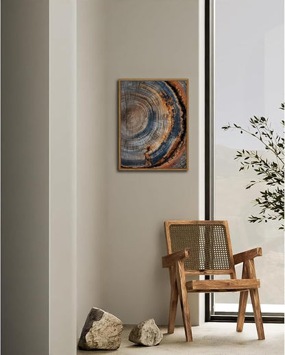 IBHJSART Framed Tree Ring Canvas Wall Art Vintage Colorful Wood Stump Painting Prints Modern Minimalist Pictures Neutral Nature Rustic Farmhouse Decor Living Room Bedroom Bathroom Office