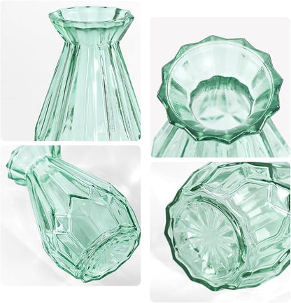 Aqua Green Glass Bud Vase Set of 12, Vintage Mini Flower Vases for Centerpieces, Wedding Table, Assorted Textured Small Glass Vase Bulk for Baby Shower, Bridal Shower, Parties, Home Decor
