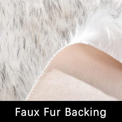 Latepis Circle Rugs 6.7ft for Living Room White with Grey Tips Faux Sheepskin Fur Round Rugs for Bedroom Fluffy Washable Rug Cute Home Décor