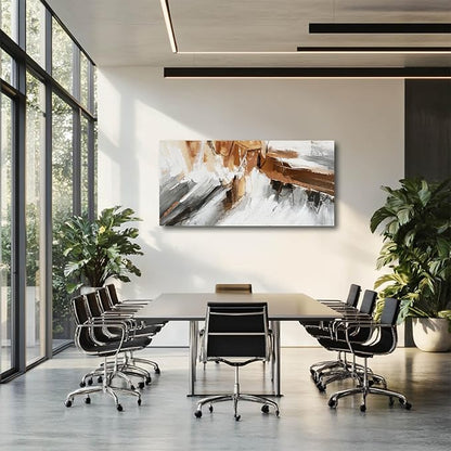 Graffiti Art Pictures Abstract Canvas Paintings White and Brown Poster Print 24"x48" Artwork for Bedroom Office Decorations