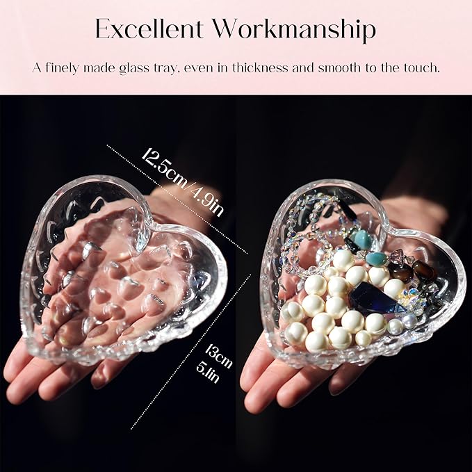 H&D HYALINE & DORA 5.1'' Crystal Jewelry Tray for Women, Heart Shaped Jewelry Plate Ring Dish, Clear Trinket Dish for Jewelry, Ring Dish for Birthday Friends Daily Family