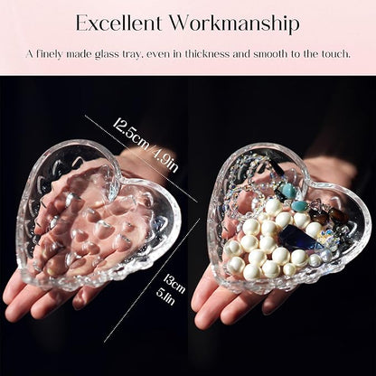 H&D HYALINE & DORA 5.1'' Crystal Jewelry Tray for Women, Heart Shaped Jewelry Plate Ring Dish, Clear Trinket Dish for Jewelry, Ring Dish for Birthday Friends Daily Family