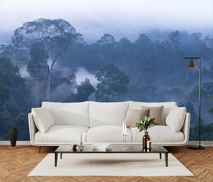 Misty Forest Morning Landscape View, Forest Wallpaper Mural for Living Room, Bedroom, Dining Room Background Wall（Non-self-Adhesive）
