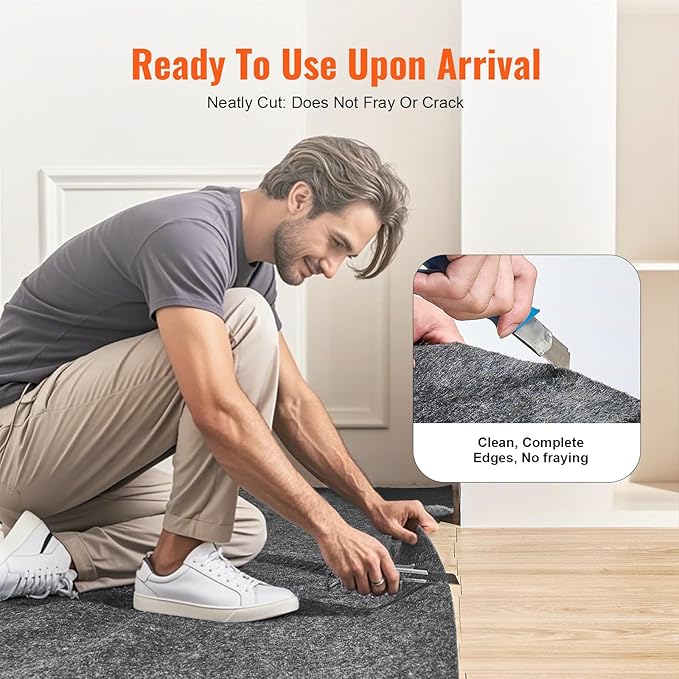 VEVOR Rug Pad Without Slip Resistance, Protective Cushioning Carpet Pad, 8' x 10', 1/4" Thick, 100% Pure Polyester Felt, 7-8㎡ Premium Comfort Underfoot Carpet Padding Rug Cushion for All Floors, Gray