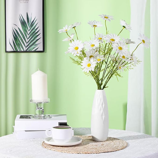 10 Pack Composite Plastic Flower Vases Bulk White Small Tall Conic Floral Vases for Centerpieces Unbreakable Bud Vase for Wedding Party Living Room Decor (Elegant)