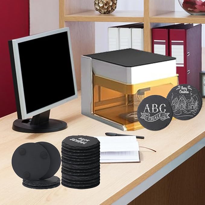 30 Pack 4 Inch Round Slate Coasters, Black Stone Coasters with Anti-Scratch Bottom, Ideal for Home Decor, Bar, Housewarming Gifts, and Laser Engraving KUKLIPJIM