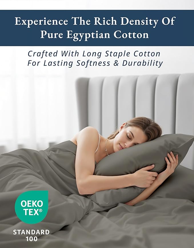 100% Egyptian Cotton King Sheet Set – Naturally Cooling & Breathable Sateen 4 Piece King Sheets, Authentic Long-Staple Cotton for Lasting Softness, Snug Fit 15" Deep Pocket Fitted - Charcoal