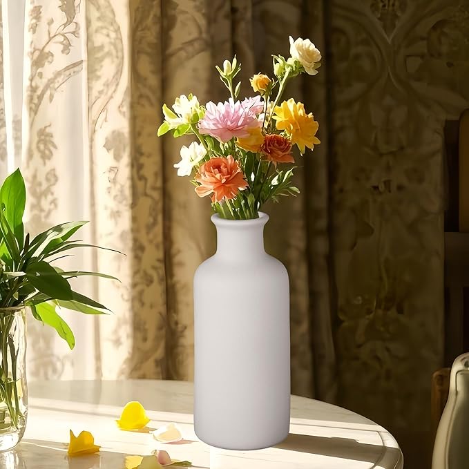Ceramic Small Vase, Dry Flower Vases Minimalism Style for Modern Table Shelf Fit Fireplace Bedroom Kitchen Living Room Home Decor (White, Large)