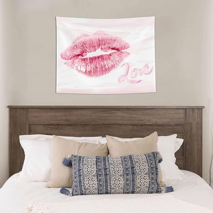 Smacget Pink Lips Tapestry for Teen Girl Women Bedroom Small Sexy Kissing Lover Lipstick Marks Tapestry Coquette Valentine Red Lips Decor Aesthetic Art Wall Hanging for Living Room Dorm 40" x 28"