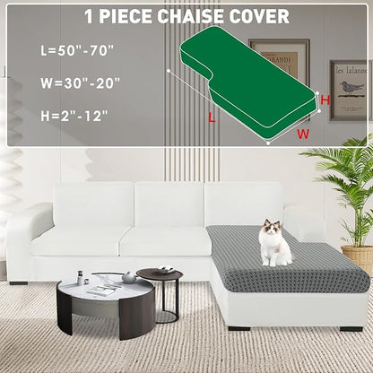 MAXIJIN Couch Cushion Covers for Sectional Sofa, Stretch Sofa Cushion Cover Washable Furniture Protector with Elastic Bottom & Non-Slip Strap for Pets Kids (1PC Chaise Cover, Light Gray)