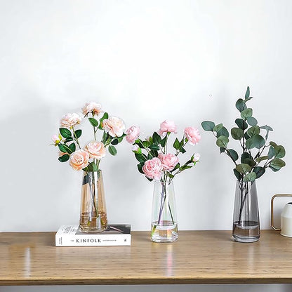 FANTESTICRYAN Modern Glass Vase Irised Crystal Clear Glass Vase for Home Office Decor (Crystal Grey)