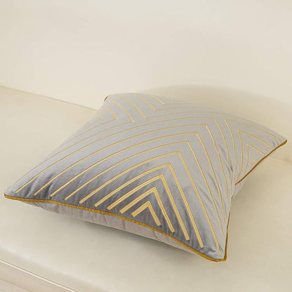 Avigers 18 x 18 Inch Grey Gold Striped Geometric Lines Embroidery Velvet Cushion Case Luxury Modern Throw Pillow Cover Decorative Pillow for Couch Living Room Bedroom Car 45 x 45cm