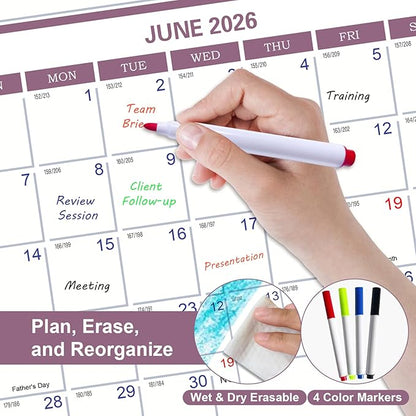2026 Wall Calendar 24" x 36", 12 Months from January to December, Dry Erase Large Annual Yearly Planner, Horizontal/Vertical Calendar for Easy Planning, Organizing (rosy mauve)