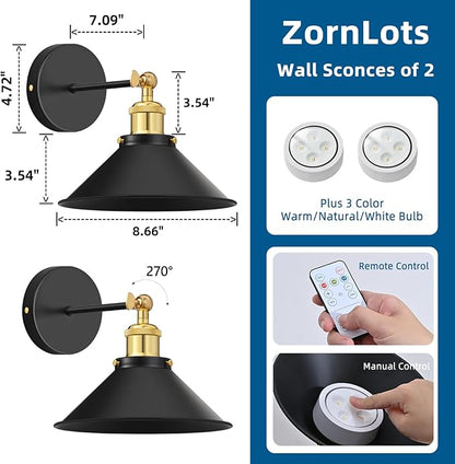 Battery Operated Wall Sconce Set of 2,Vintage Wireless Wall Sconces with Remote,Dimmable Led Wall Lights,Wall Lamp Fixture Indoor Bedroom Living Room Kitchen,LED Bulbs Included,Gold