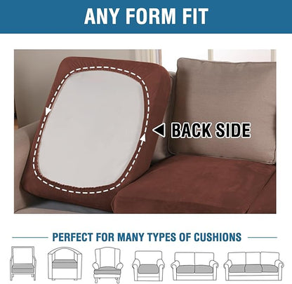 H.VERSAILTEX Velvet Stretch Couch Cushion Cover Plush Cushion Slipcover for Chair Loveseat Sofa Cushion Furniture Protector Seat Cushion Sofa Cover (2 Piece Large Sofa Cushion Covers, Burnt Brick)
