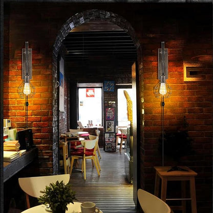 Plug in Wall Sconce Rustic Wall Light Lift Pulley Matte Iron Cage Shade Industrial Mid Century Wall Lamp Indoor Lighting Barn Restaurant (Bronze Color)