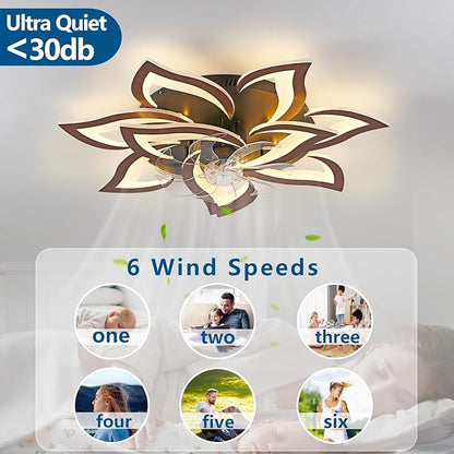 HuixuTe 32" Modern Wood Geometric Ceiling Fan with Lights Remote Control, LED Low Profile Ceiling Fan with Light for Living Room