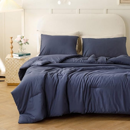 ROSGONIA King Size Comforter Set Navy Blue, 3pcs (1 Blue Comforter & 2 Pillowcases), All Season Bedding Soft Lightweight Bedspread Blanket Quilt