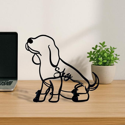 Personalized Beagle Dog Sitting Minimalist Sculpture, Custom Dogs Name Metal Desk Decor, Aesthetic Table Sign Gifts for Officer, Friends, Animal Lover, Kids, Mom, Dad