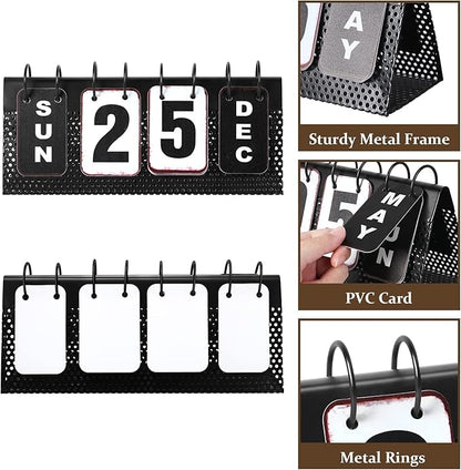 Metal Desk Calendar Standing Flip, Desktop Perpetual Flip Calendar with Large Display, Farmhouse Vintage Daily Flip Calendar for Home Office Decor, Reusable Yearly
