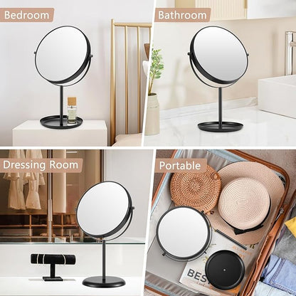 DECLUTTR 15X Magnifying Makeup Mirror, 9 Inch Tabletop Mirror on Stand, Large Double Sided Mirror for Desk, Black