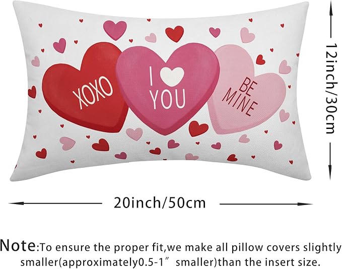 Valentines Day Pillow Covers 12x20 Set of 2 White Pink Heart Throw Pillow Covers Love Pillowcase Linen Decoration Farmhouse Holiday Cozy Soft Cushion Case Couch for Indoor Outdoor Home Decor