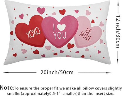 Valentines Day Pillow Covers 12x20 Set of 2 White Pink Heart Throw Pillow Covers Love Pillowcase Linen Decoration Farmhouse Holiday Cozy Soft Cushion Case Couch for Indoor Outdoor Home Decor